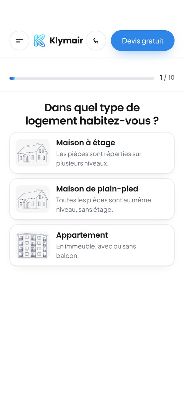 Première question du parcours d'estimation sur téléphone : dans quel type de logement habitez-vous ?