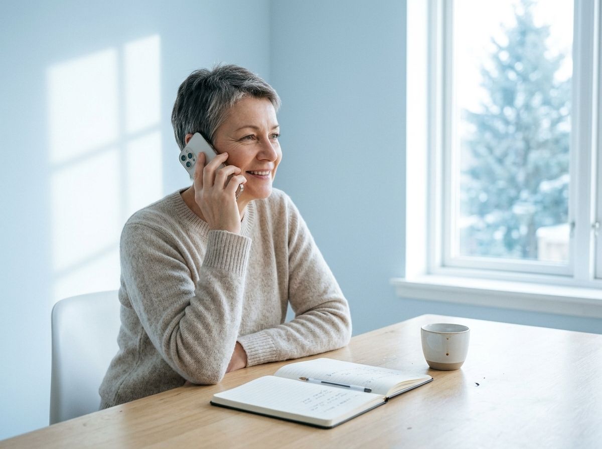 Une cliente au téléphone avec son interlocuteur Klymair
