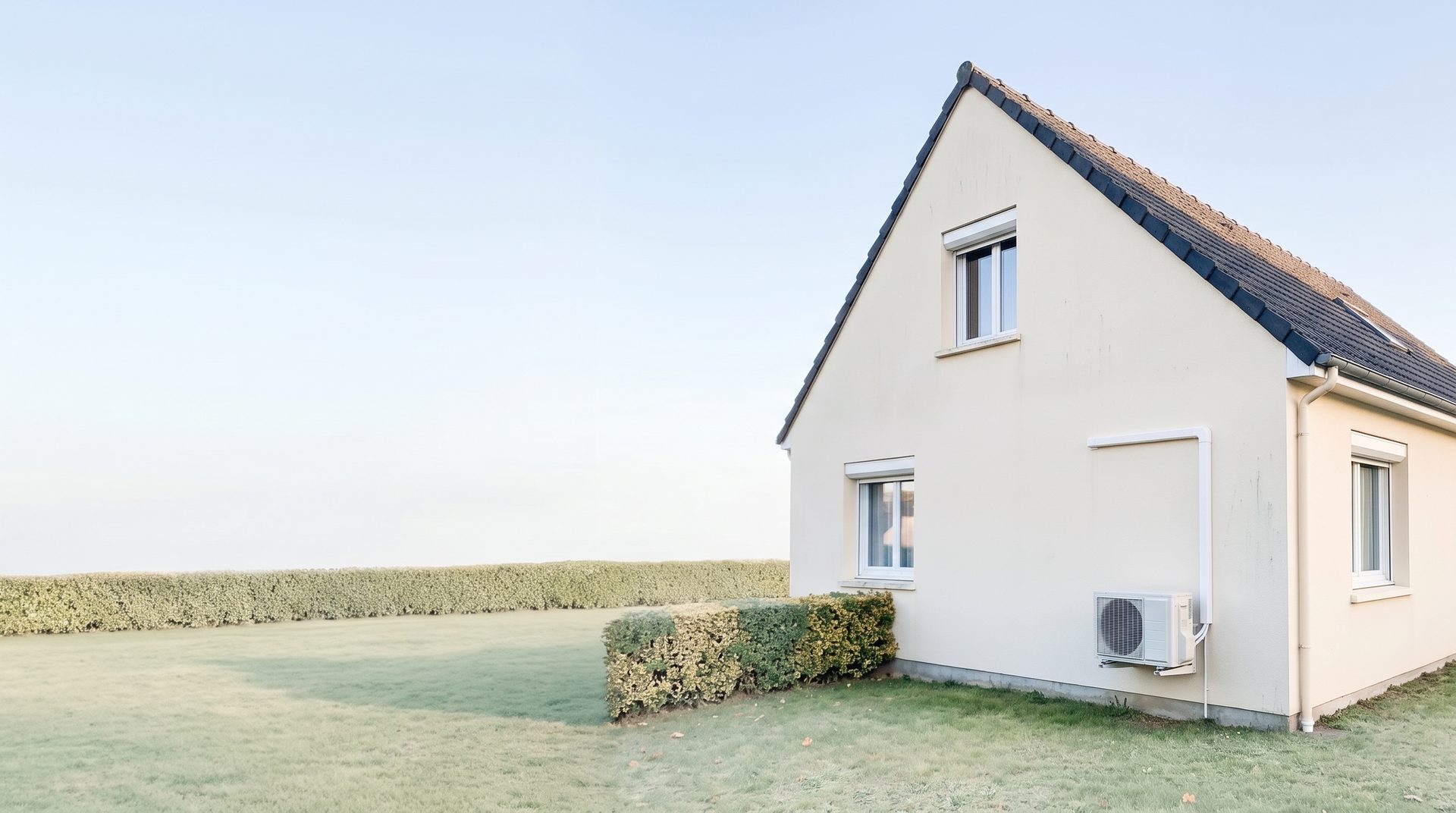 Maison individuelle avec le groupe extérieur de sa climatisation fixé au mur